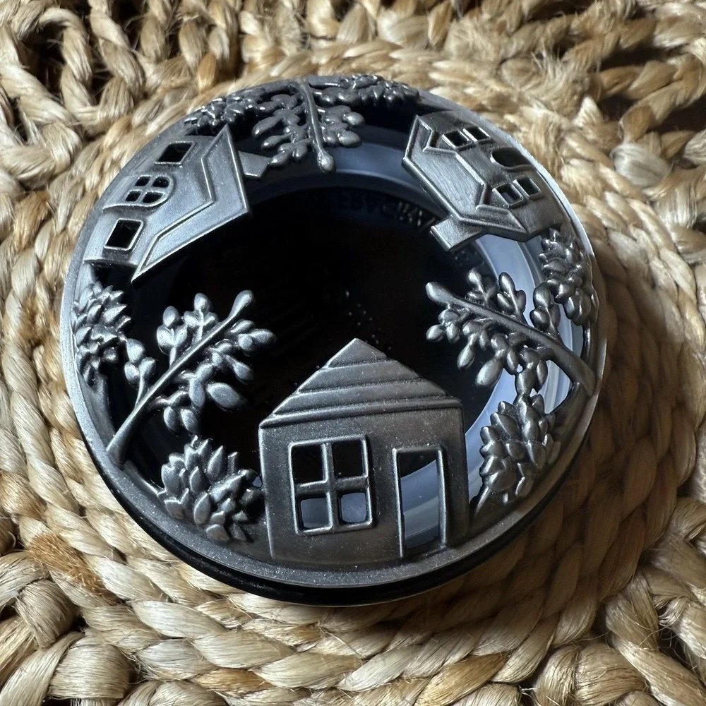 Candleberry Company Candle Topper ‎ Silvertone House Trees Fall Friends, Family